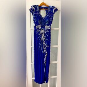 1993 Vintage Alyce Designs Blue Beaded Prom Gown in pristine condition. Size 6.